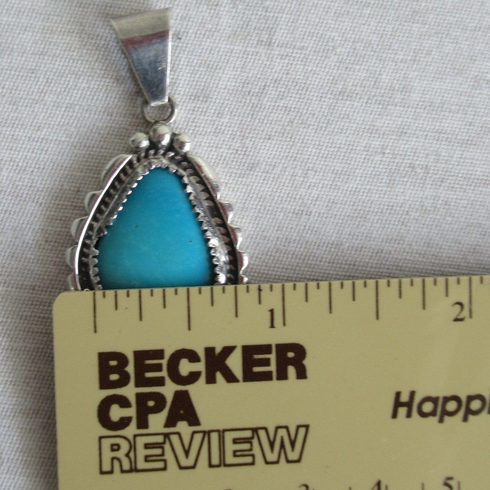 VTG State Sterling Silver Sleeping B Turquoise Navajo Pendant Signed WP 1.75" H - Picture 10 of 11